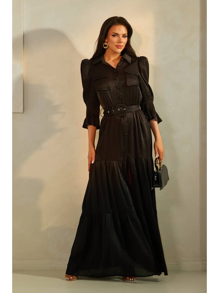 The Sang - Wholesale Dress - Women's - WAIST DETAIL HALF SLEEVED MAXI DRESS
