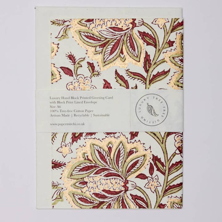 Paper Mirchi – wholesale Everyday greeting card – Hand Block Printed Greeting Card - Dahlia Glitz Scarlet3