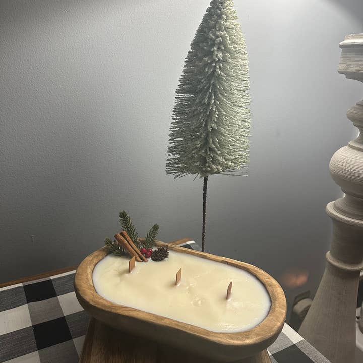 Shells Primitives/No Place Like Home - Wholesale Jar/Filled Candle - Christmas Dough Bowl Soy Wax Candle w/ pine cone