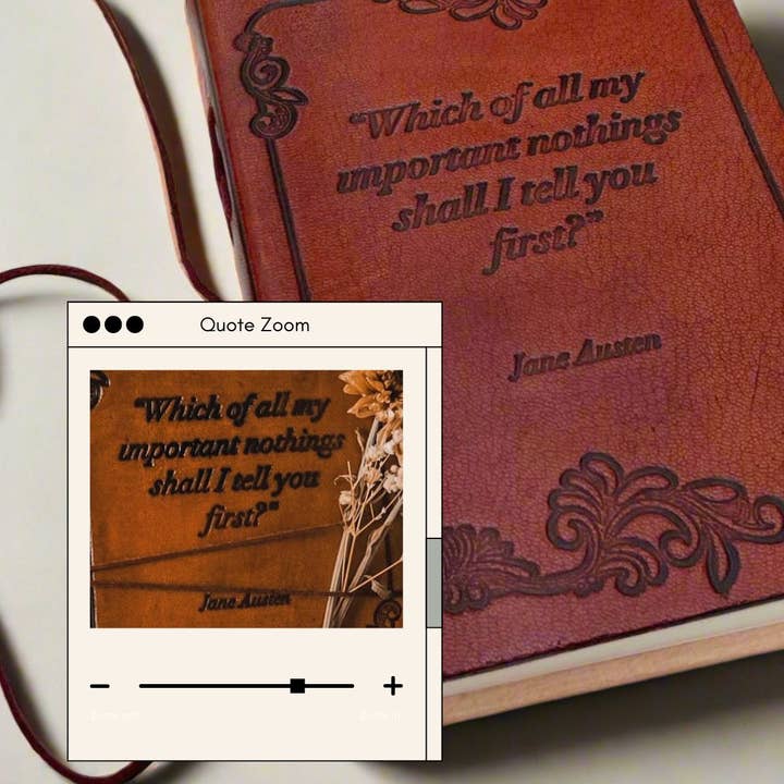 Journal en cuir avec citation de Jane Austen - "Rien d'important" pour la vente par Soothi | Containers Of Creativity