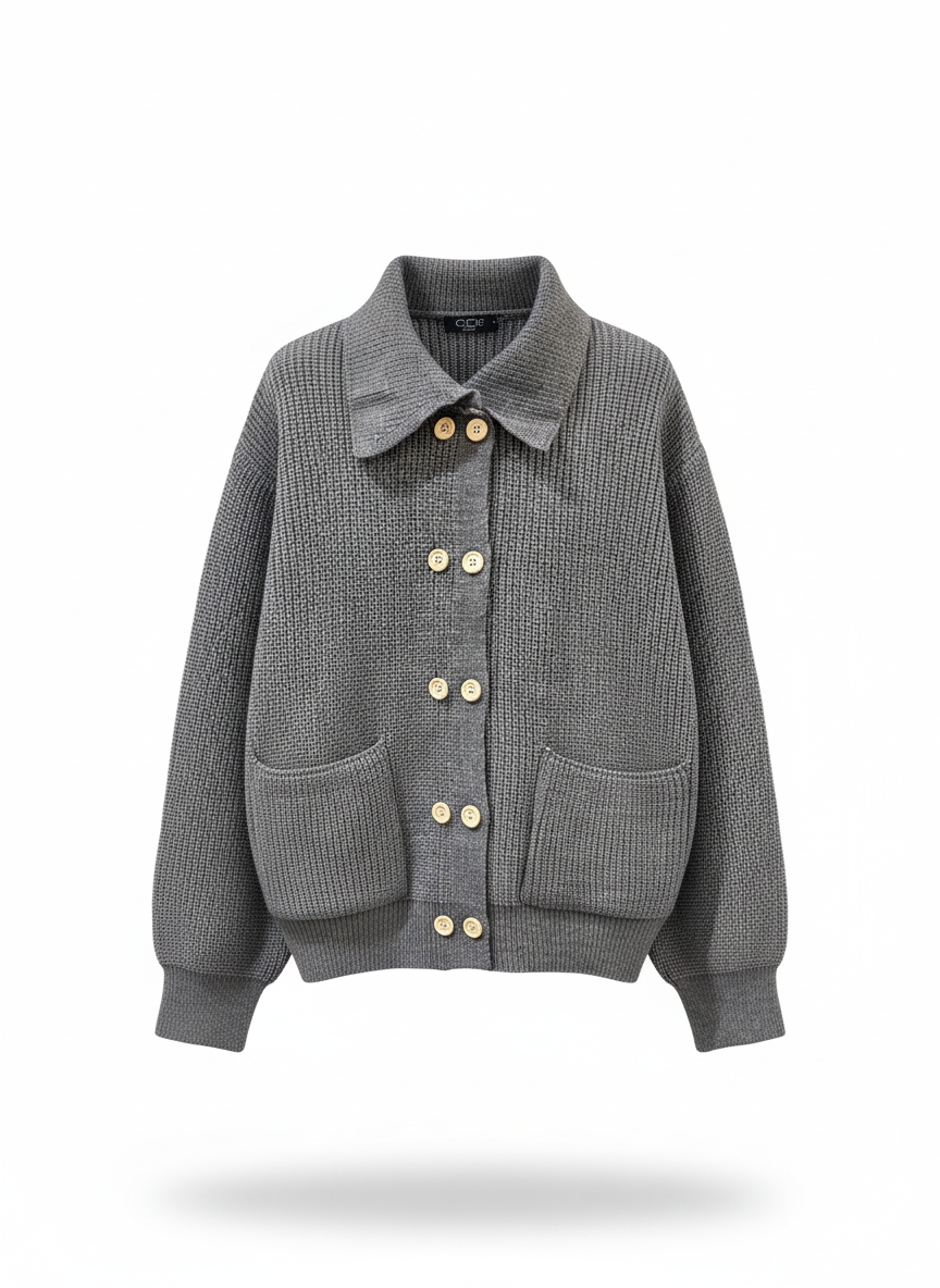 CCIC New York - Vente Cardigan – femme - Cardigan en maille à col polo, coupe ample à double boutonnage5