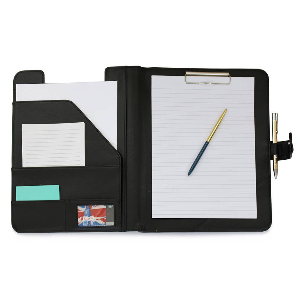 Powell Creative Products Ltd - Wholesale Clipboard - A4 Conference Folder Zipped with Notepad Clipboard Black PU3