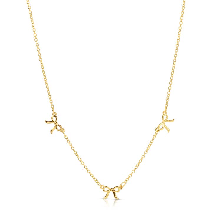 Lucky Feather - Wholesale Pendant/Charm Necklace - Beautiful Bows - 3 Bow Necklace - Gold