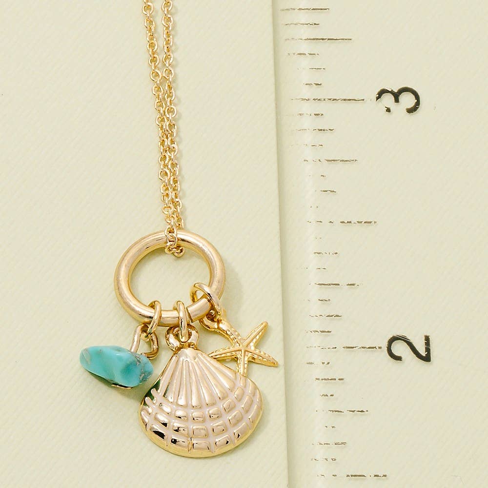 Fame Accessories - Wholesale Pendant/Charm Necklace - Sea Life Stone Seashell Charms Necklace3