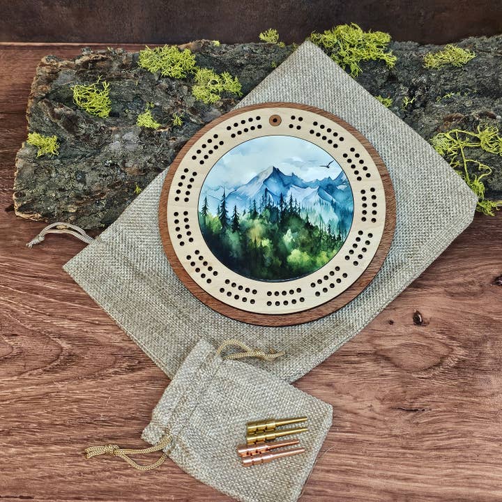 Mini Travel Cribbage Board - Mountain - Color for wholesale by Rising Joy Creations-Nature Inspired Wood Art
