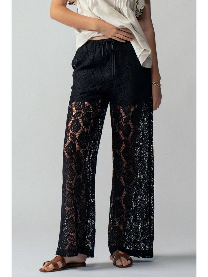 Urban Daizy - Wholesale Pants - Women's - Floral Lace Wide-Leg Pants