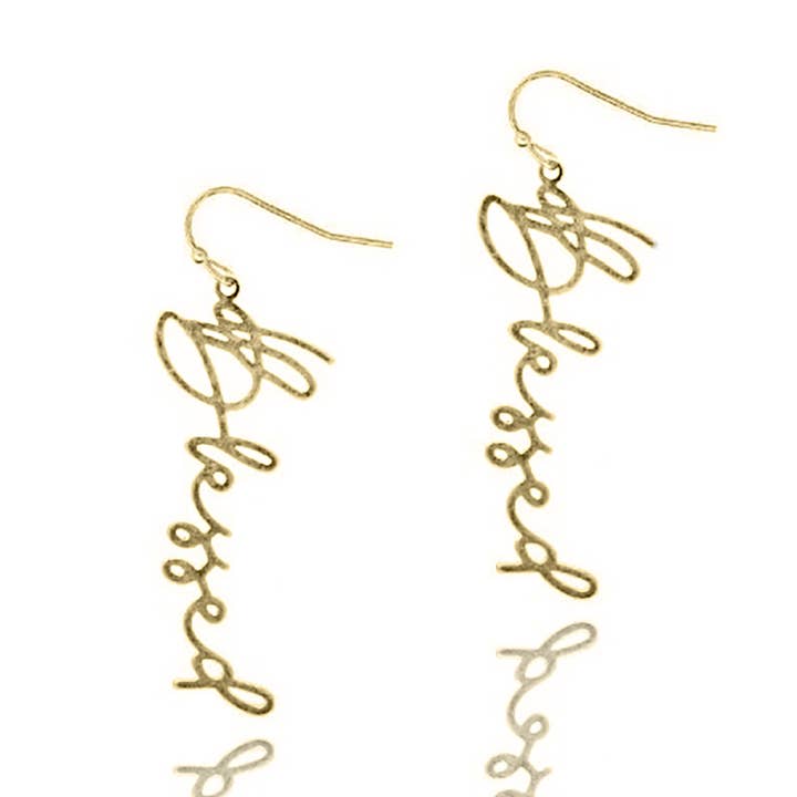 NY Jewelry House - Wholesale Dangle Earrings - Cursive "Blessed" Earrings
