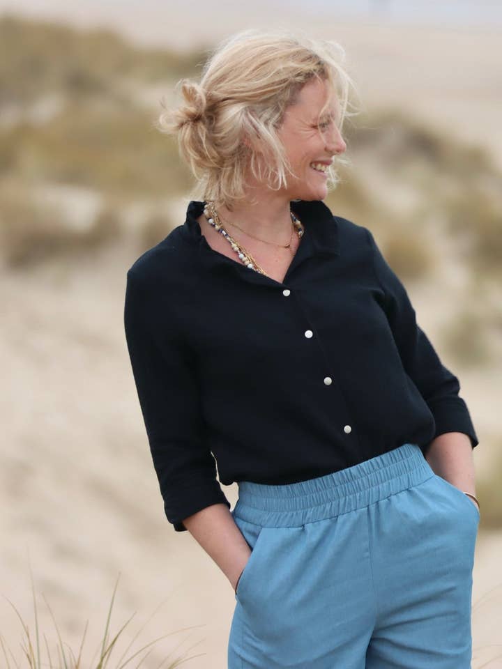 Blusa Clémentine - gaze dupla algodão preto por atacado de Quintessence