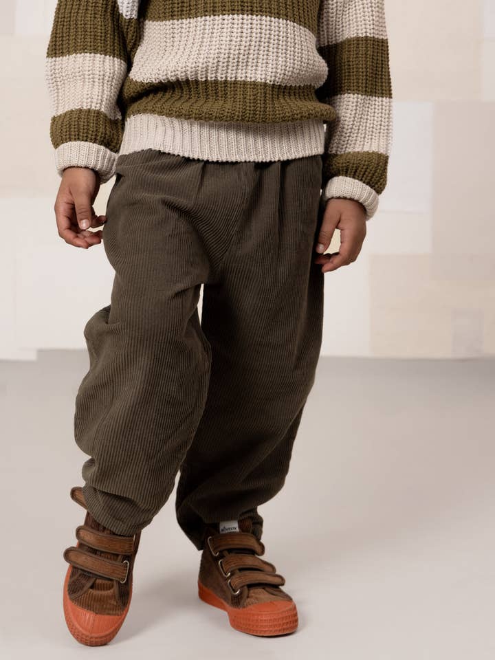 Dark Taupe Corduroy Carrot Pants for wholesale by Studio Bohème Paris