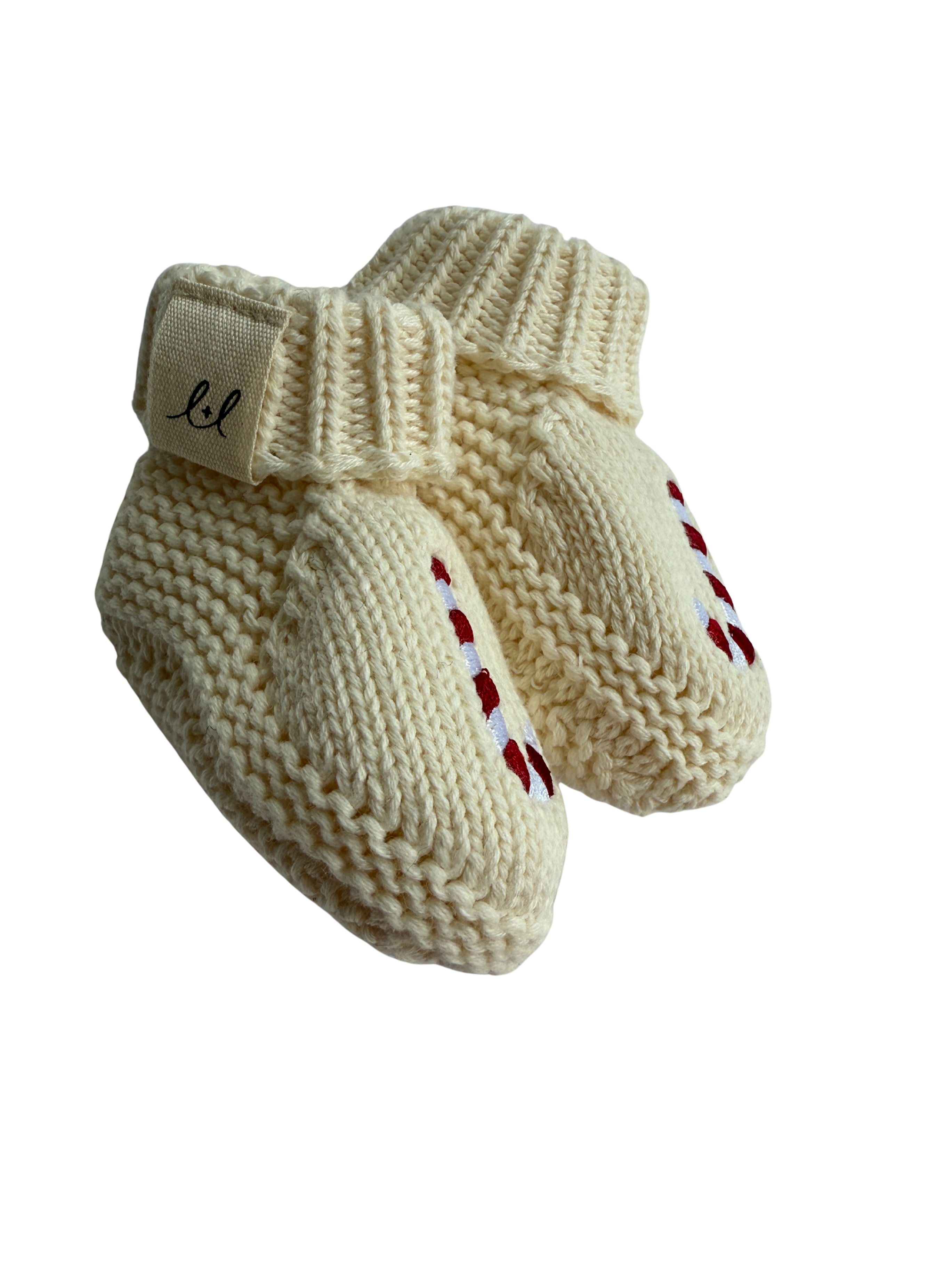 Cream Candy Cane Embroidered Booties for wholesale on Faire3