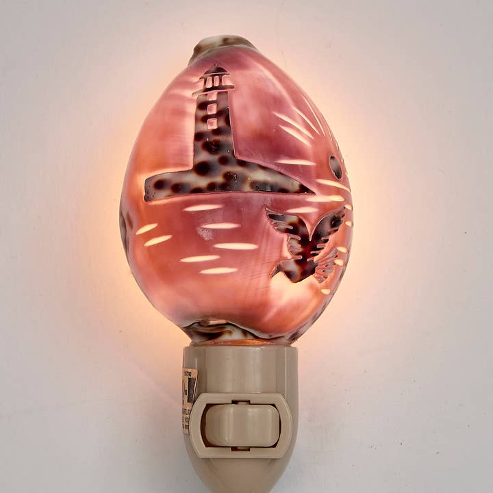 HS Seashells - Wholesale Night Light - Carved Cowrie Lighthouse Boxed LED Night Light2