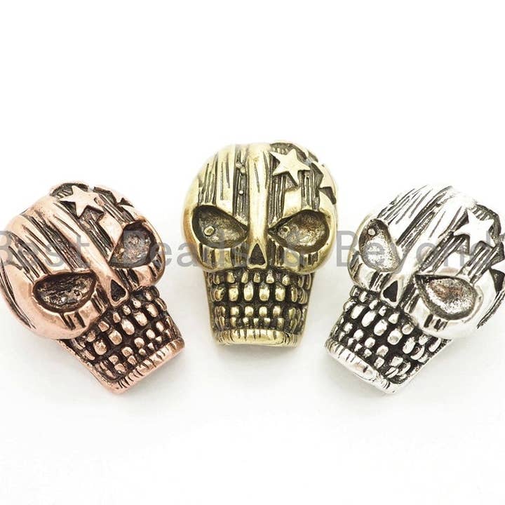 Antique Star On Skull Bead, For 550 Paracord Survival Bracelet, Men's Bracelet Beads, Paracord KeyChain Beads, 15x20x13mm, 1pc, sku#Y128 for wholesale by BestBeads&Beyond