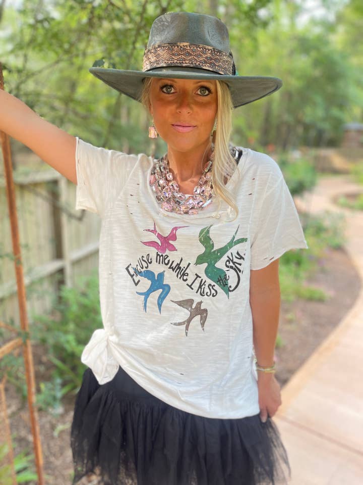 A Rare Bird Shop - Wholesale Screen Printed T-Shirt - Women's - Excuse me While I Kiss the Sky - Jimmy Hendrix shirt