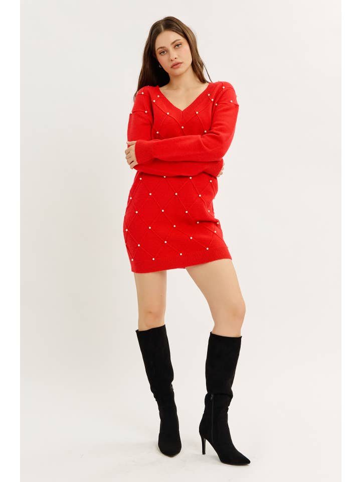 idem ditto - Wholesale Dress - Women's - GLAM MEETS COZY COMFORT PEARL SWEATER MINI DRESS10