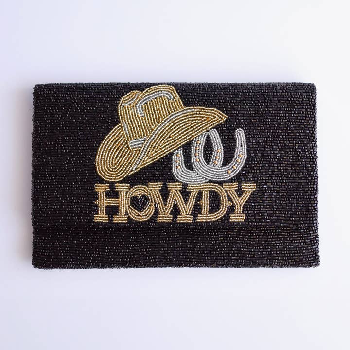 Howdy Black Gold Clutch Crossbody Bag for wholesale by Pria Handmade Accessories