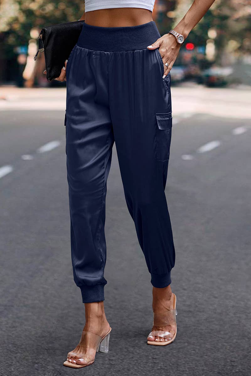 Elings - Wholesale Pants - Women's - High Waist Long Pant Trousers With Pocket Satin Jogger Pants8