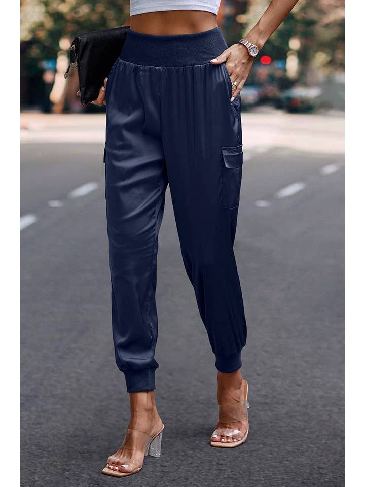 Elings - Wholesale Pants - Women's - High Waist Long Pant Trousers With Pocket Satin Jogger Pants8
