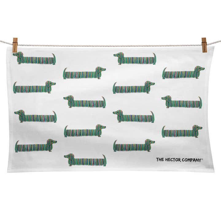 Torchon à imprimé répété Dachshund 100 % coton biologique pour la vente par The Hector Company