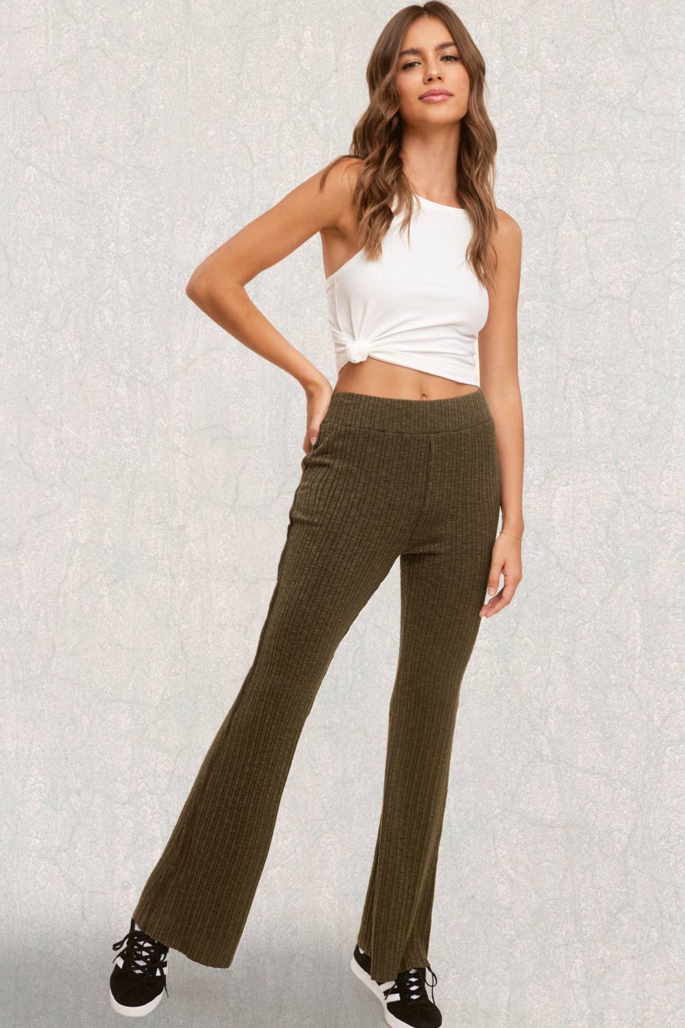 La Miel - Wholesale Lounge Sweatpants/Joggers - Women's - JAP4174-Basic Ribbed Fitted Silhouette Loungewear Pants5