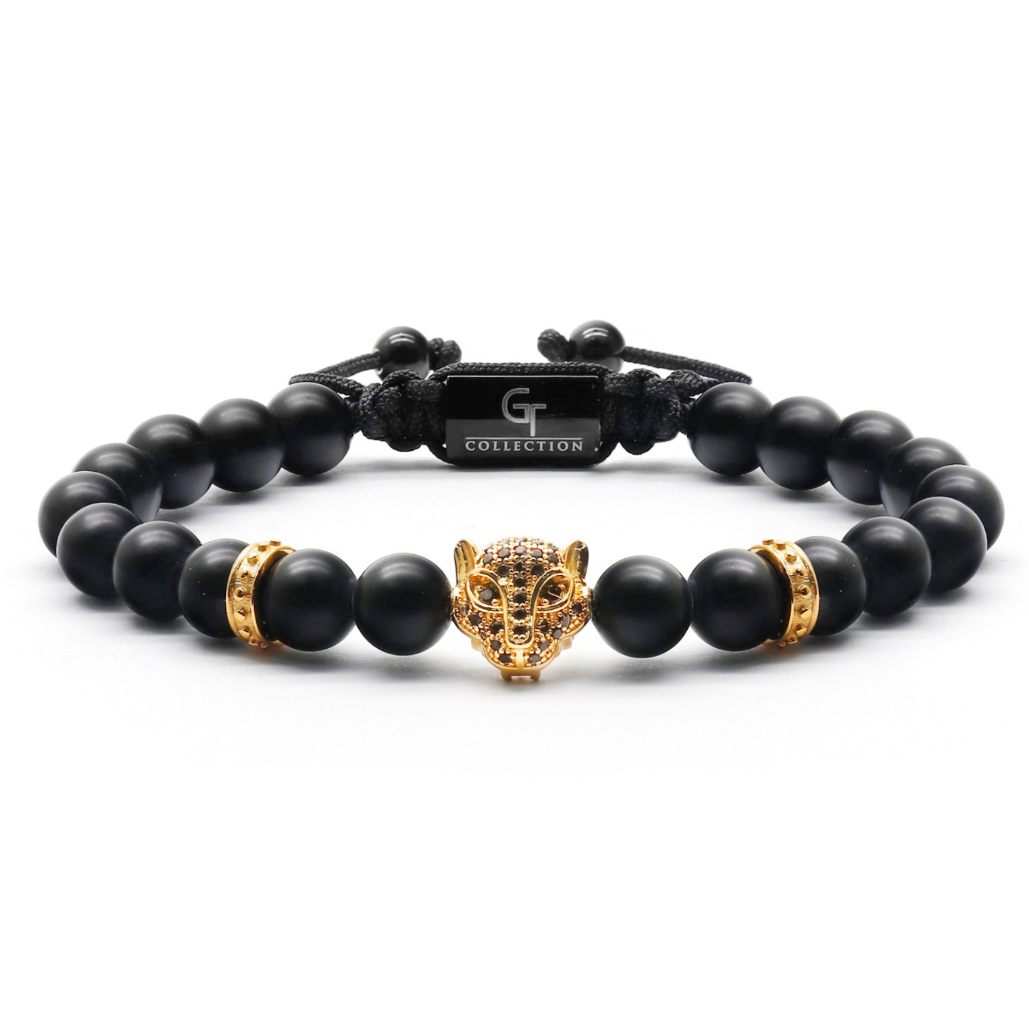 Wholesale Men's BLACK ONYX Bracelet With Golden LEOPARD Head