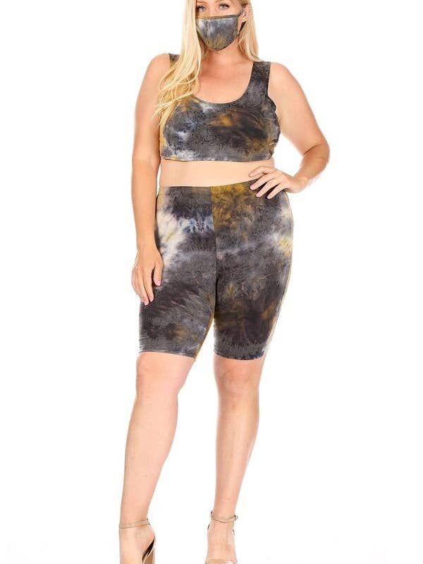 Plus Tie Dye Summer Crop and Shorts Set for wholesale by VIBE Apparel Co