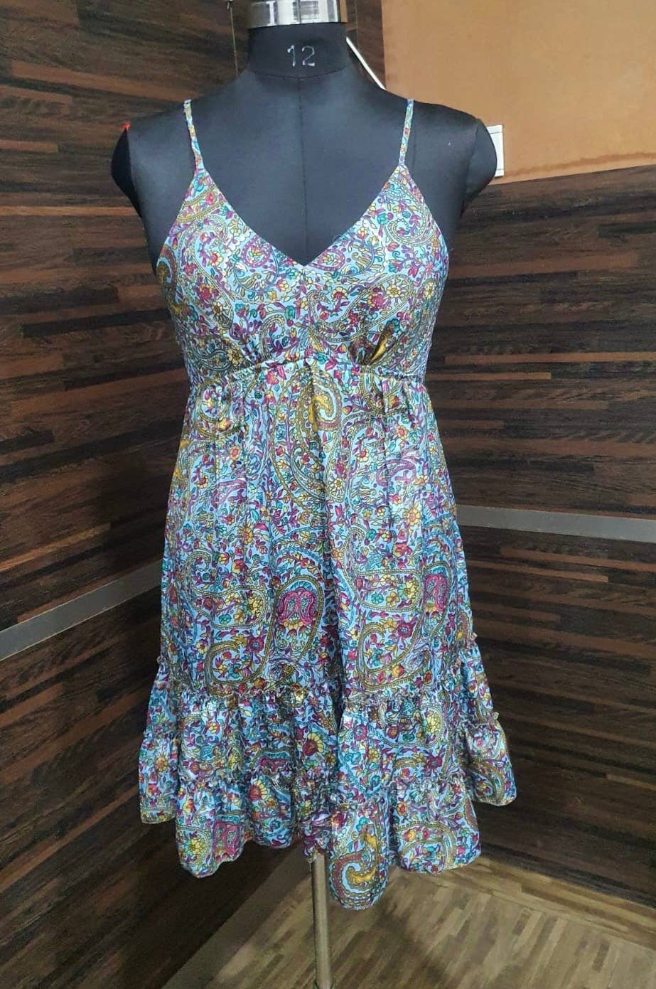 Meghcraft - Wholesale Dress - Women's - Silk Short Maxi Dresses-Smocking Back Style Silk Mini Dress4