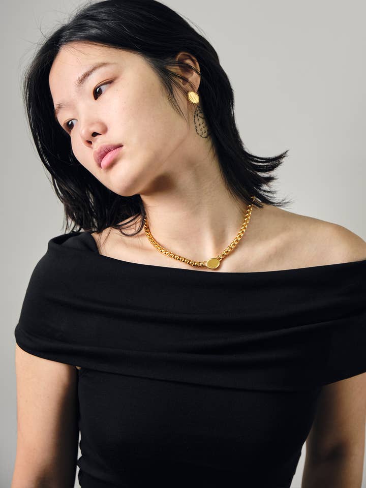 Collier à maillons épais rétro doré Ashton Gold. pour la vente par Ounce