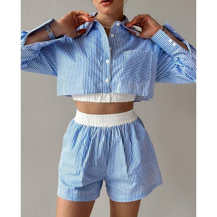 Striped Two Piece Lounge Set for wholesale by Mapcie