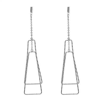 Sølv Diamond Cut geometriske rektangel Drop 2" ørering for engroshandel hos What's Hot