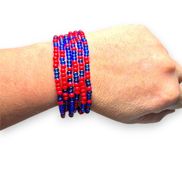 Royal Blue and Red Game Day Bracelet Stack for wholesale by Fish Towne Designs, LLC