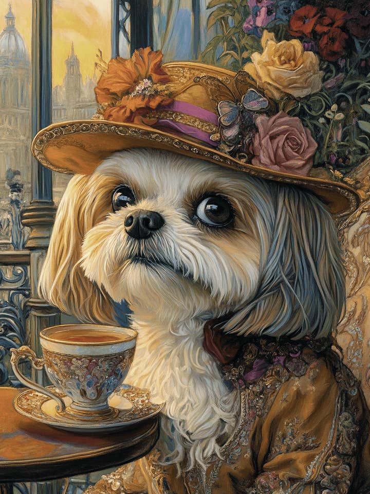 Shih Tzu Waiting to be Served - Pet Dog Still Life Wall Art Prints – 8″x10″ Artwork for 11″x14″ Frame for wholesale by Mowbi