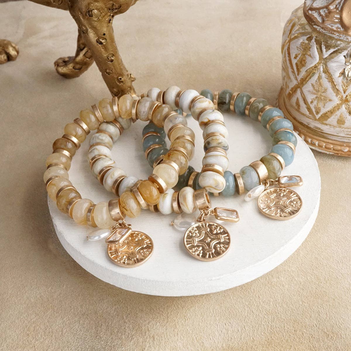 PennyLine inc - Vente Bracelet de perles - Couches Fidèles – Bracelet de Perles Rondelles Acryliques Épaisses & Pièces en Grappes4