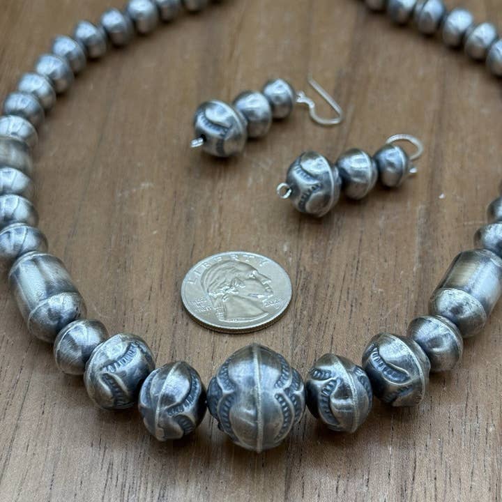 Native City Jewelry - Wholesale Jewelry Set - Authentic Navajo Handmade Old Look Navajo Pearl Bead Necklace And Earrings 18”