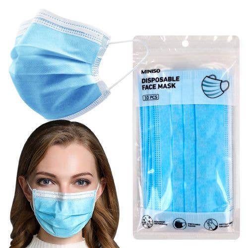 Blaue 3-lagige Gesichtsmasken, 10er-Pack für den Großhandel von Deluxe Import Trading