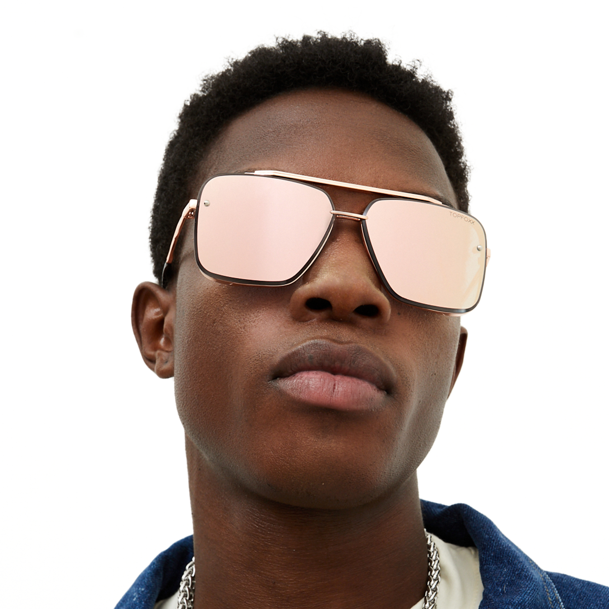 TOPFOXX - Wholesale Sunglasses - Women's - Bella -Tangle Free- Rose Gold Oversized Squared Aviators1