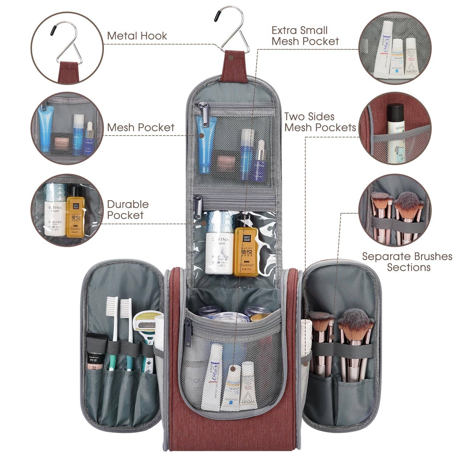 NARWEY INC - Wholesale Toiletry Bag - Women's - Large Hanging Toiletry Bag With Hook Cosmetics Organizer131
