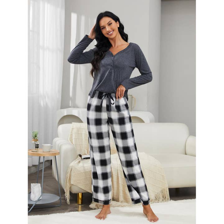 Black Elara Pajamas Women Autumn Winter Simple Casual Outdoor for wholesale on Faire1