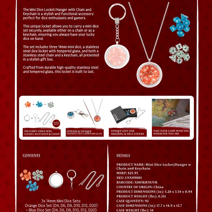 QMDirect - Wholesale Dice - Mini Dice Locket/Hanger w Chain and Keychain5
