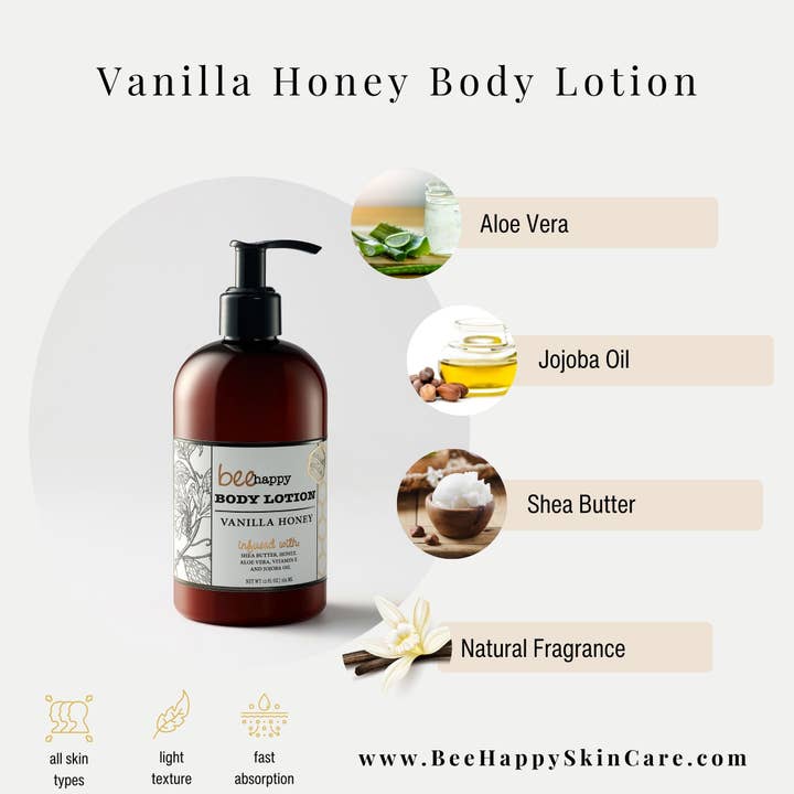 Warm & Cozy Body Lotion "Vanilla Honey" (12 oz) with pump for wholesale by Bee Happy