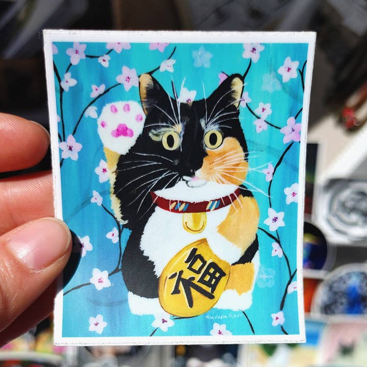 Lucky Cat Maneki-Neko Vinyl Sticker for wholesale by MeerCatArt