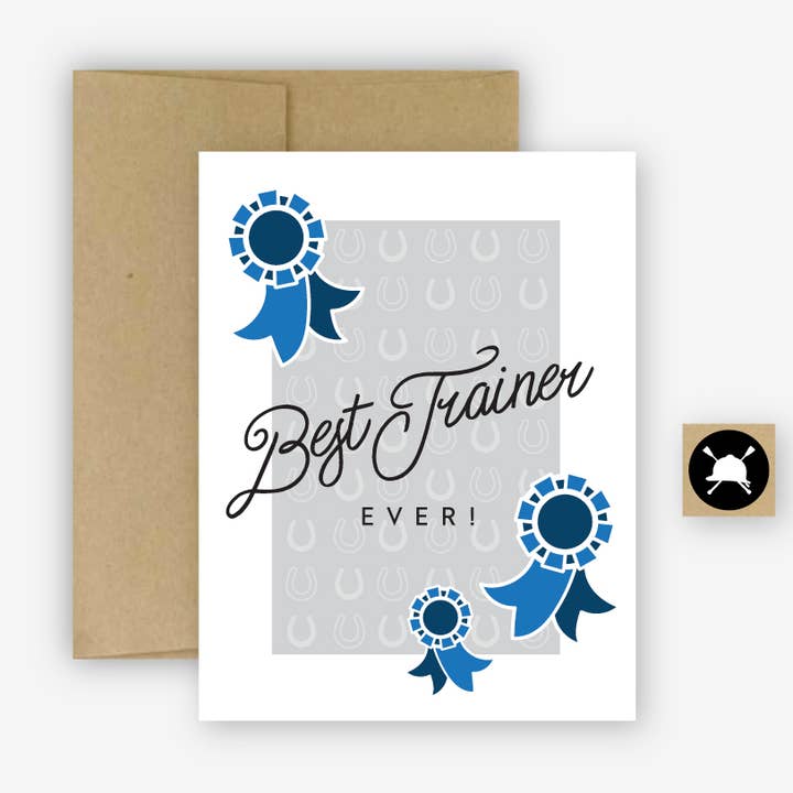Biglietto di auguri per cavalli equestri Best Horse Trainer Ever per la vendita all'ingrosso da parte di Hunt Seat Paper Co.