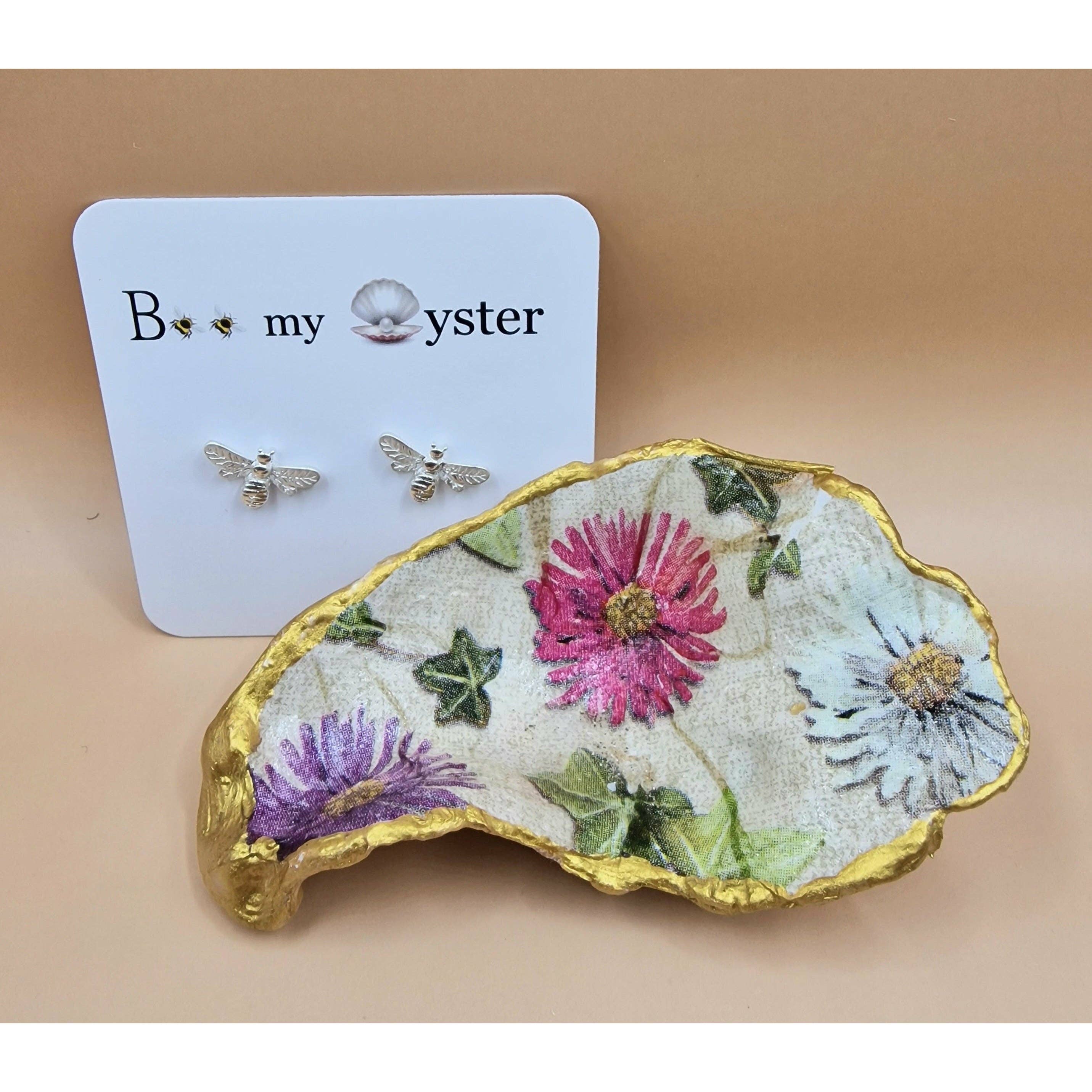 Bee my Oyster - Wholesale Jewelry Dish - Wild Daisies Flowers Oyster Shell Trinket Dish3