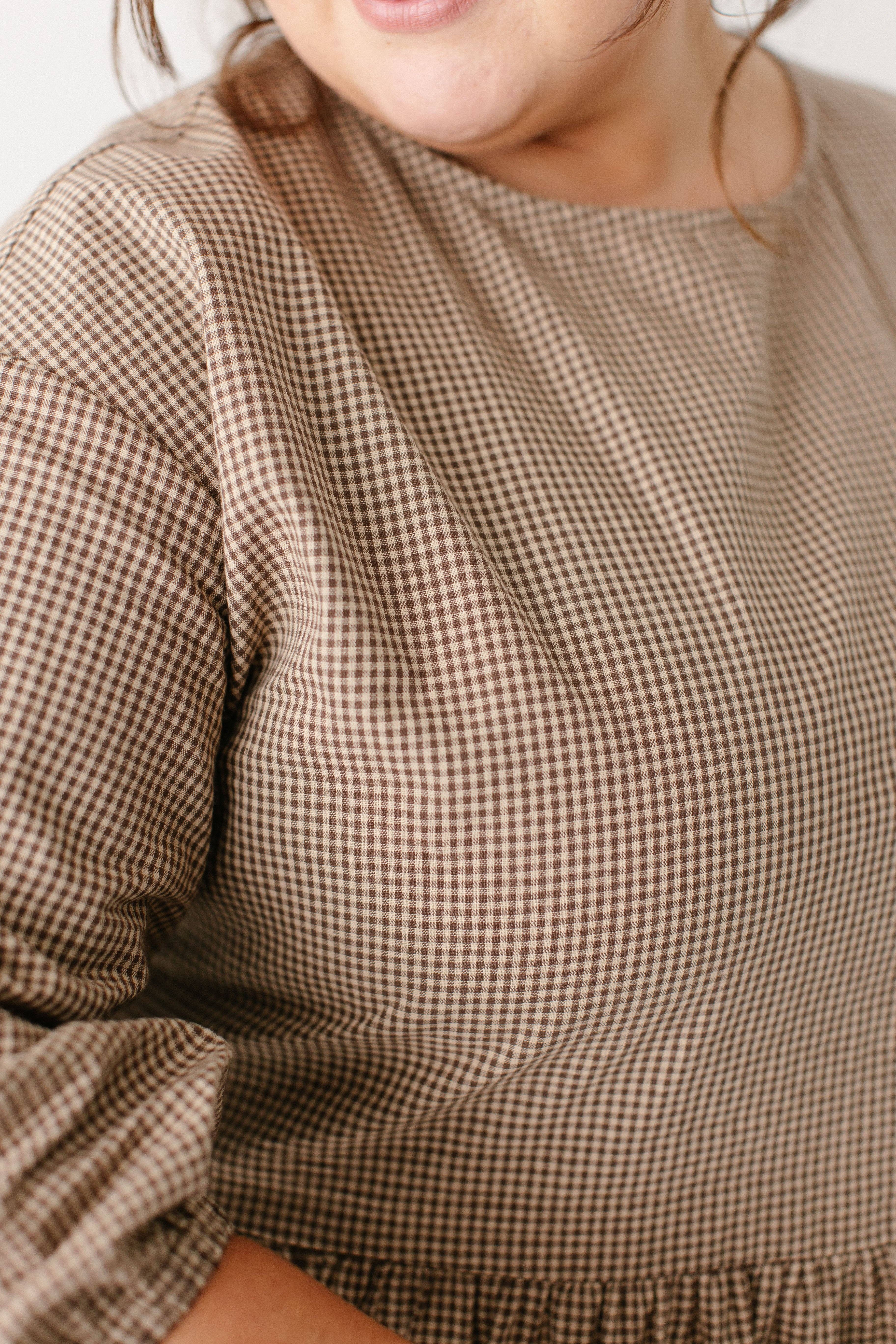 Brown 'Beth' Cotton Gingham Maxi Dress for wholesale on Faire9