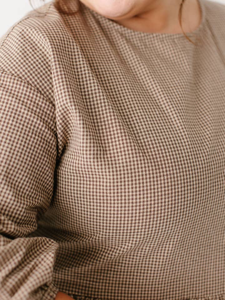 Brown 'Beth' Cotton Gingham Maxi Dress for wholesale on Faire9