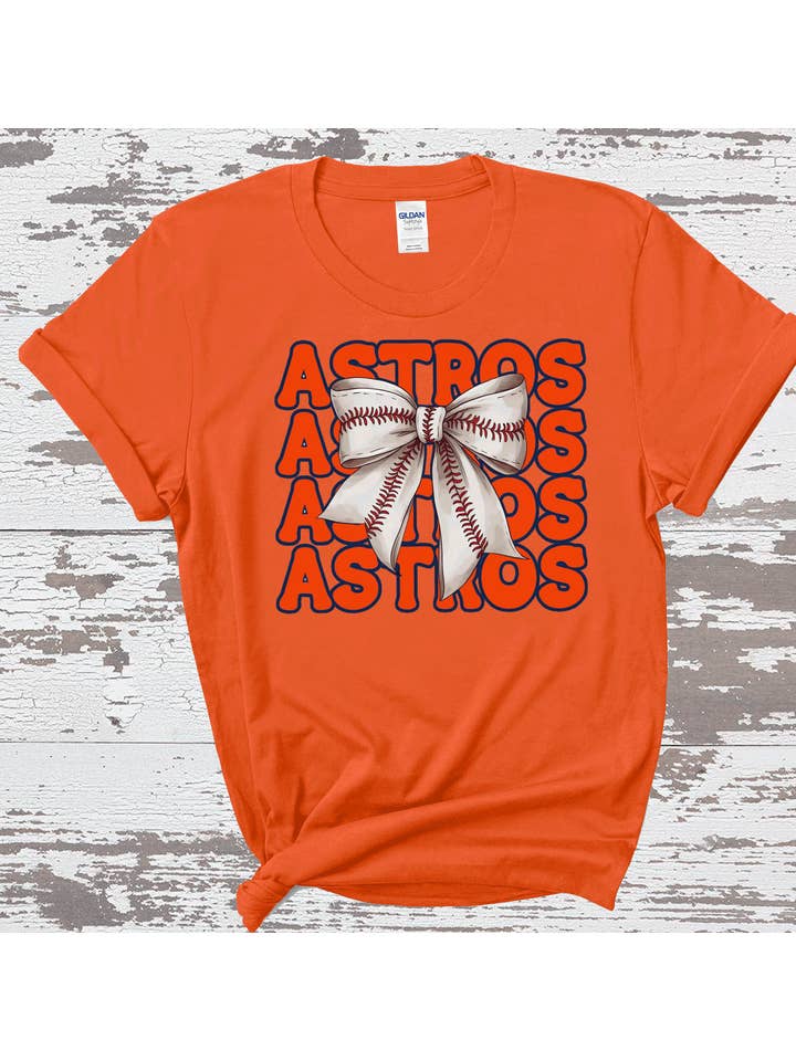 A Blessed Texas Mess Boutique - Wholesale T-Shirt (Graphic) - Women's - Astros Baseball Texas Little League Baseball coquette bow4