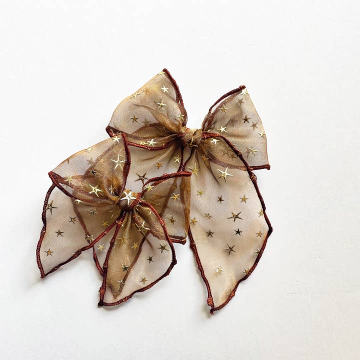 Lady Eleanor & Co - Wholesale Hair Bow - Kids - Sheer Golden Flocked Stars Elle Hair Bow
