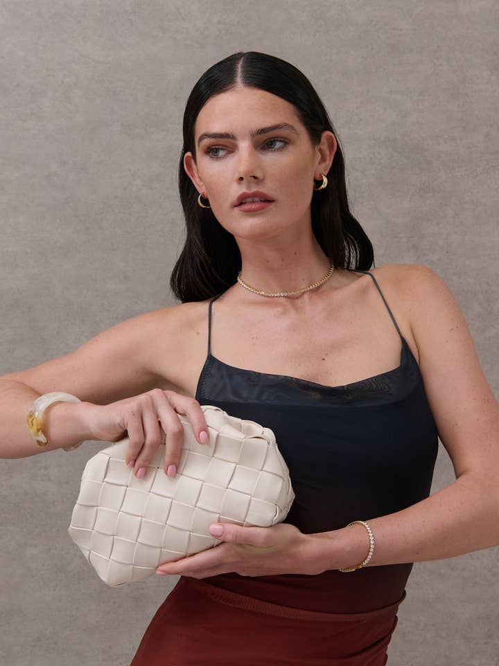 Gianna Woven Clutch Bag in Beige for wholesale by Angels Whisper Accessories