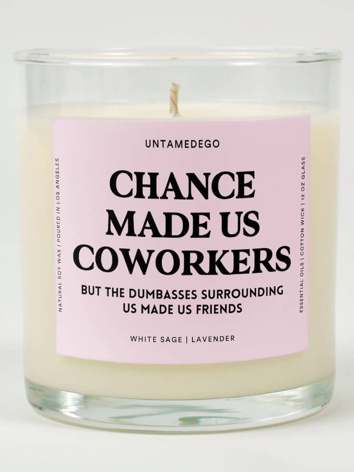 Chance Made Us Coworkers But The Dumbasses Surrounding Us Made Us Friends Glass Candle for wholesale by Untamedego LLC