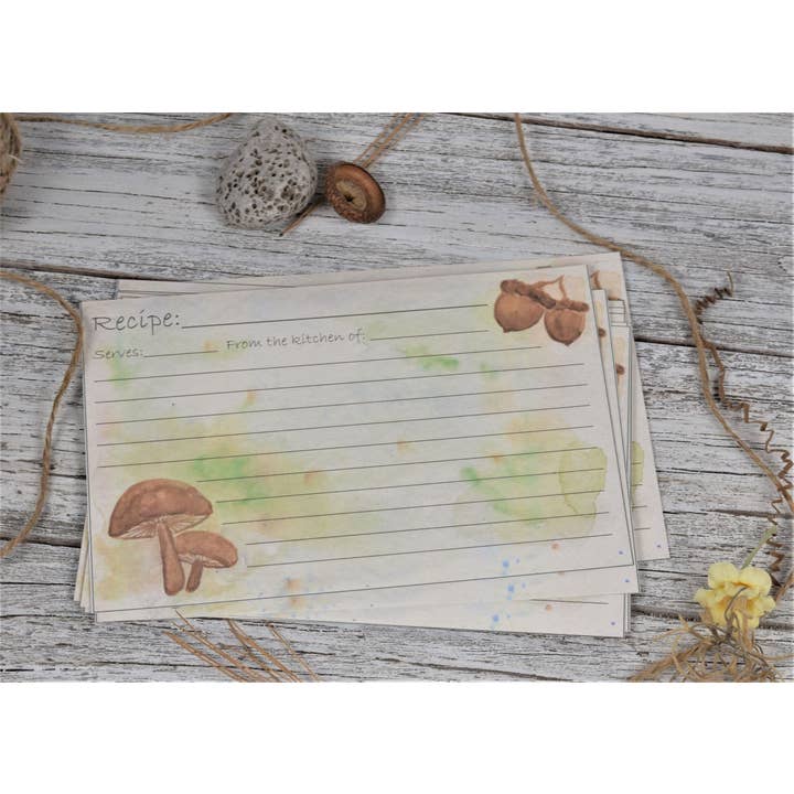 FeathersNFerneStudio - Wholesale Recipe Card - Hand Painted Recipe Cards, Woodland Theme, Kitchen Decor