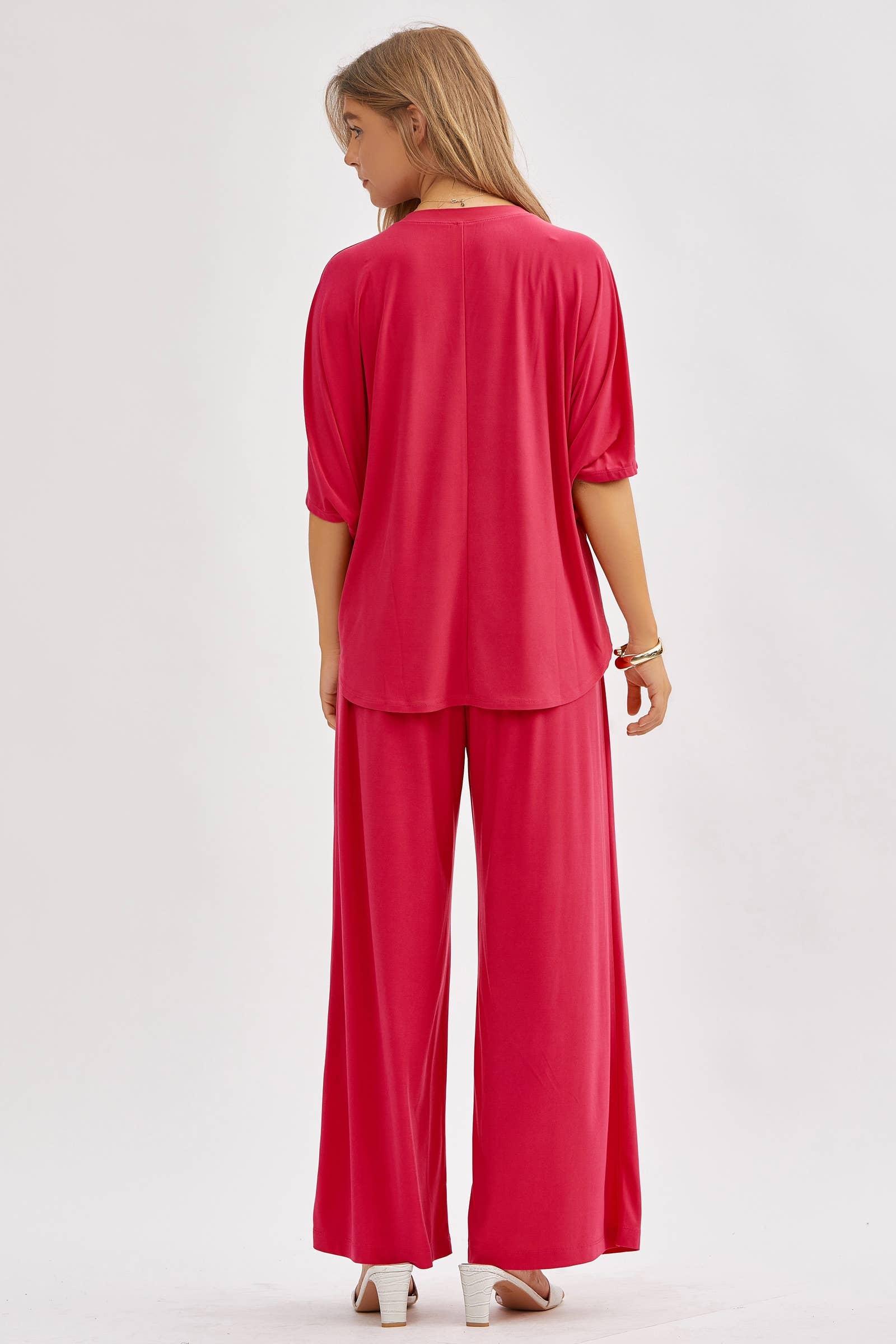 Dear Scarlett - Vendita all'ingrosso Completo top e pantaloni (NON loungewear) - Donna - Completo fluido con top ampio stile poncho e pantaloni larghi TRVSET-COASTAL17